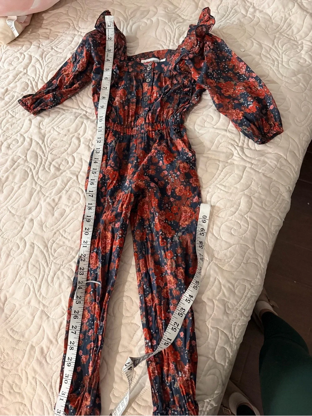 Roller Rabbit Floral Navy and Red Long-Sleeve Jumpsuit Size 2